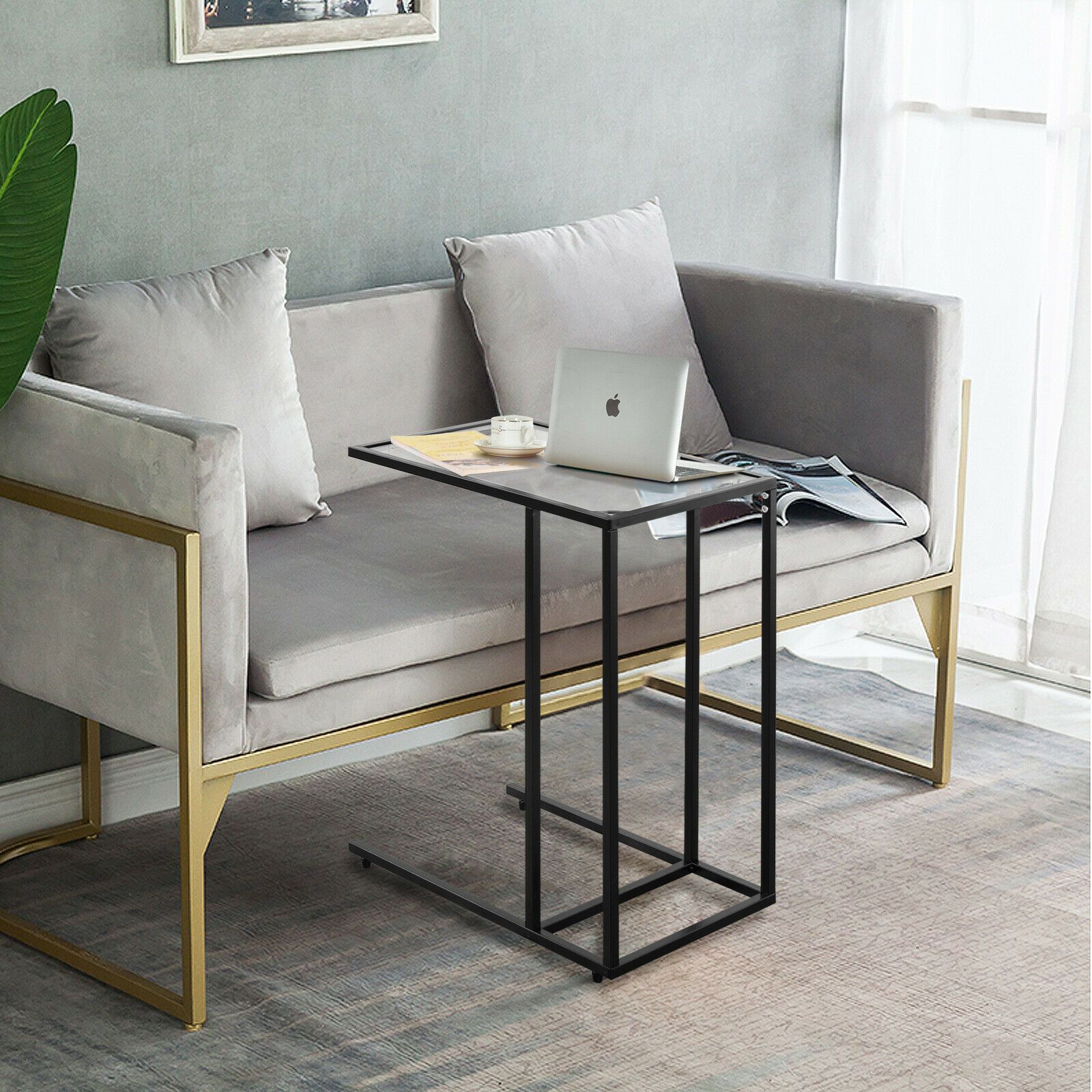 C-Shaped Industrial Sofa Side End Table